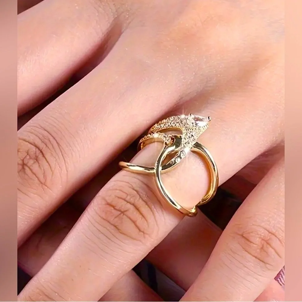 Galactic Knot 18K Gold Plated CZ Ring (New In Box)